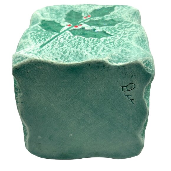 Vintage Ceramic Holly Berry Pine Votive Candle Holder Signed - Picture 8 of 10